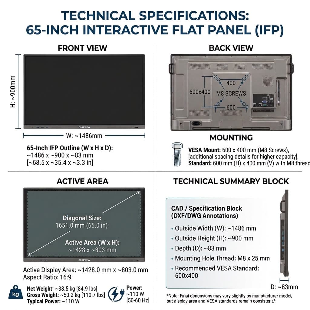 65" Smart Board Interactive Flat Panel Display ( IFP )