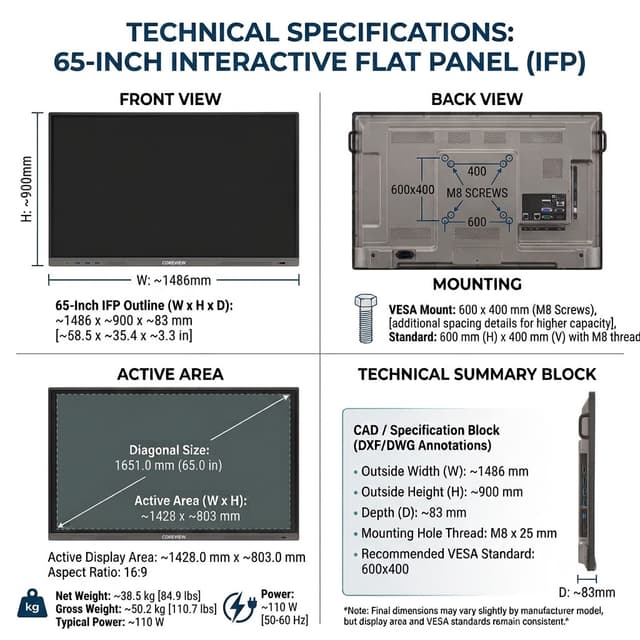 65" Smart Board Interactive Flat Panel Display ( IFP )